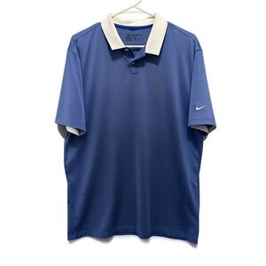 Nike Golf Dri-FIT Mens Blue Heather Polo Shirt White Contrast Collar Medium
